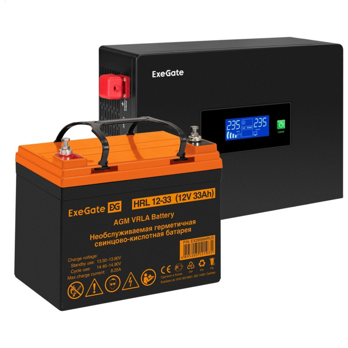Комплект ИБП EXEGATE IDEALSINE SR-1000.LCD.2SH + батарея 33Aч, 1 шт EX297406RUS